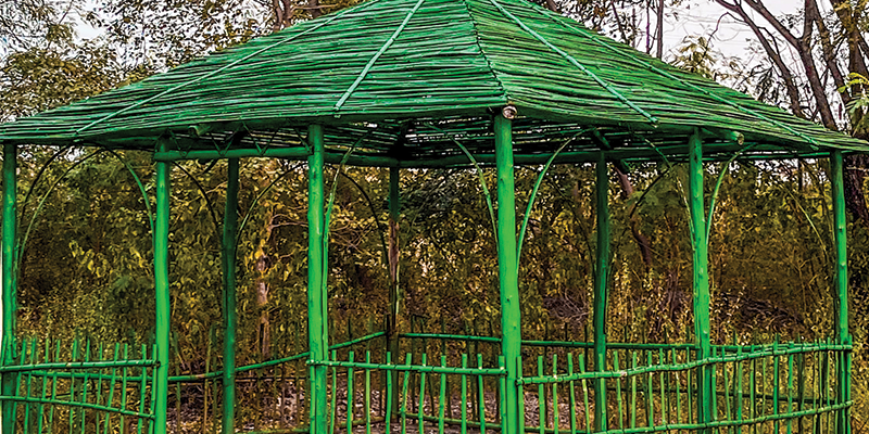 Colorful painted selfie wall with floral motifs