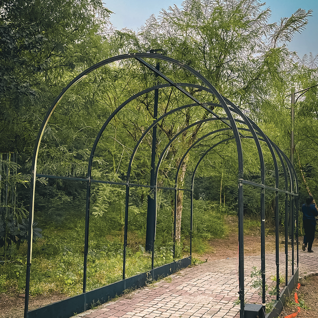 Giant mushroom sculpture with seating